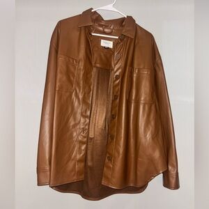 American Eagle Outfitters Brown Faux Leather Button Up Jacket
